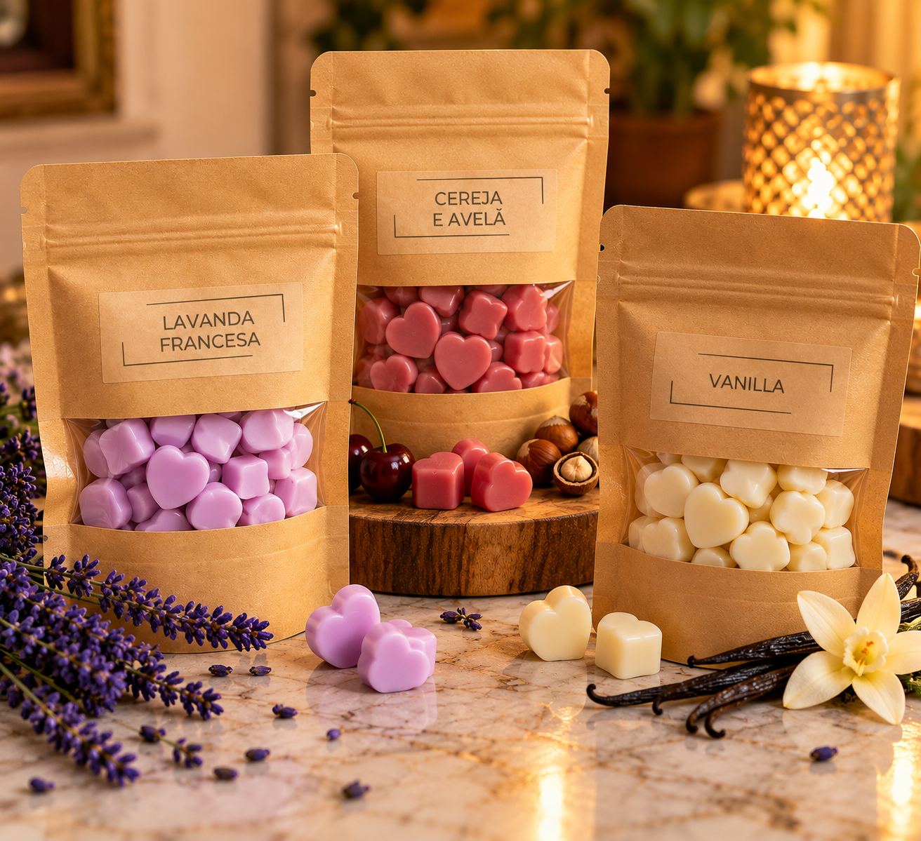Pastilhas aromáticas Lavanda Francesa, Cereja e Avelã e Vanilla